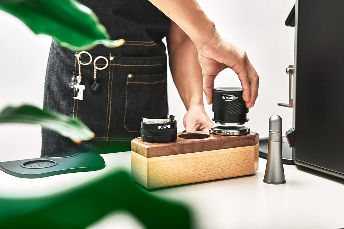 IKAPE Coffee Products, 51MM Espresso Tamper, Premium Barista Coffee Calibrated Tamper with Spring Loaded, 100% Stainless Steel Tamper Compatible with All 51MM Bottomless Portafilter (Black)