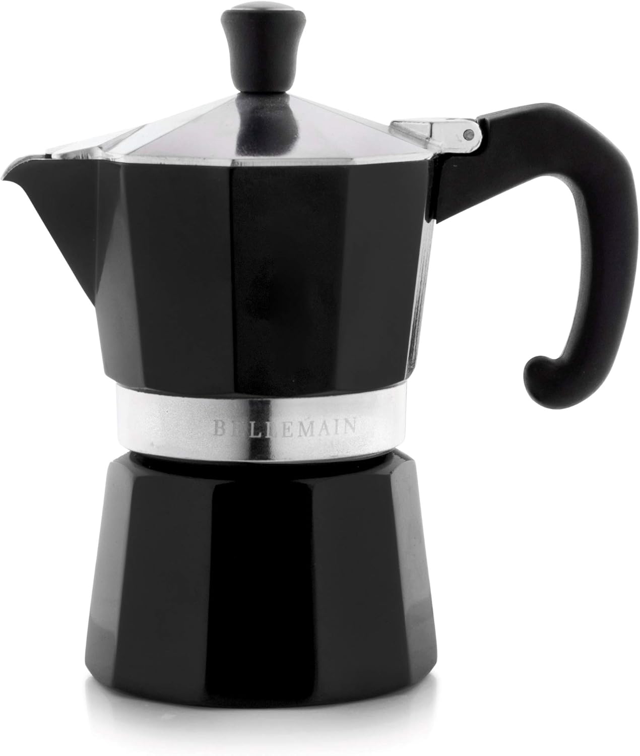 Bellemain Stovetop Espresso Maker | Italian Moka Pot Espresso Maker, Classic Aluminum Design Mocha Pot for Home Brewing & Camping | Easy to Use & Clean - 3-Cup, Black
