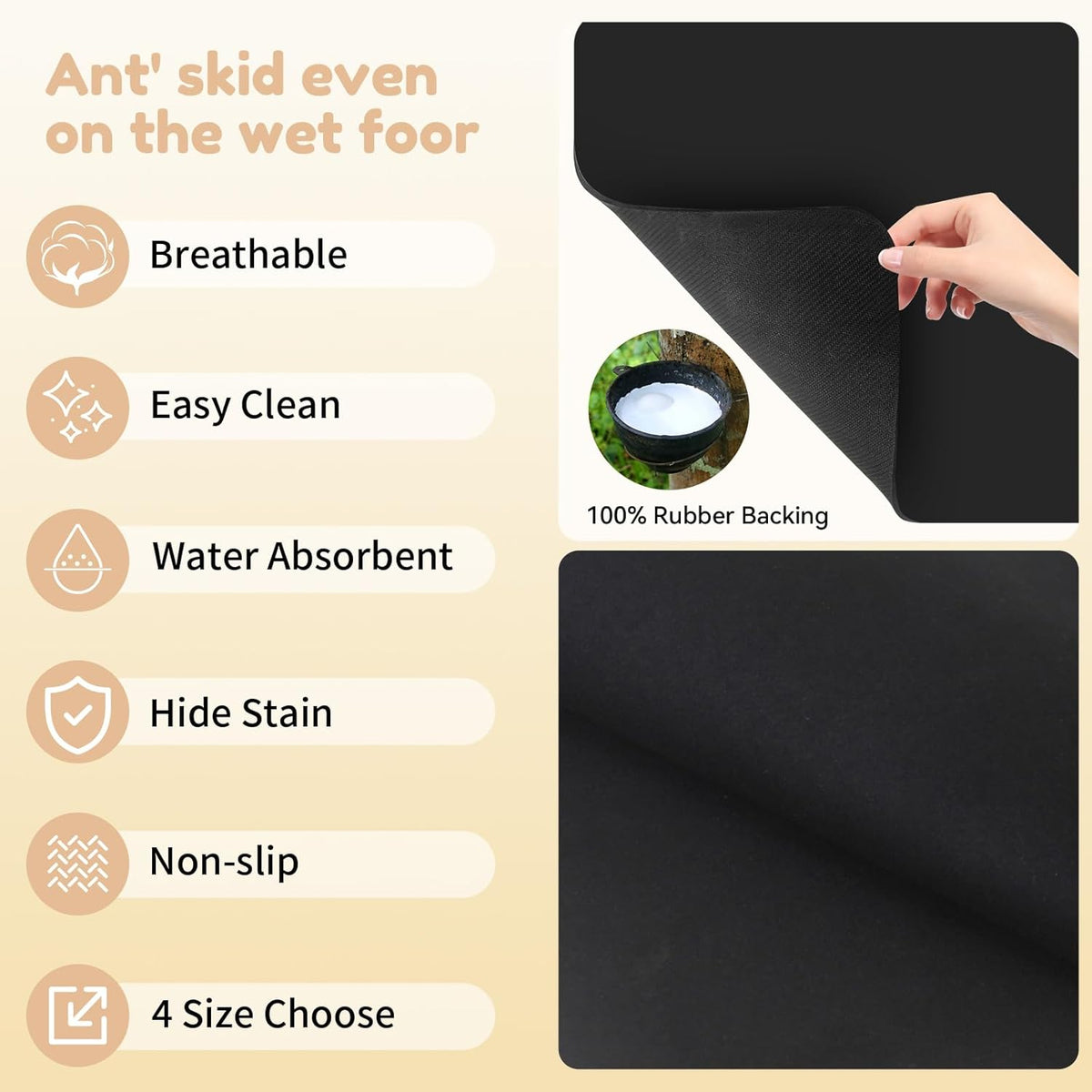 Coffee Mat Hide Stain Rubber (Black, 40cm×50cm), Coffee Bar Accessories Fit Under Espresso Machine CoffeeMaker Coffeepot, Backed Absorbent Dish Drying Mat for Kitchen Counter (Black, 16"x24")
