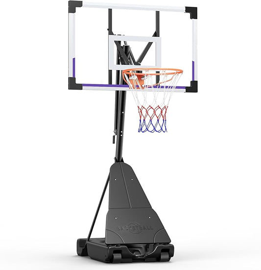 Basketball Hoop Outdoor Portable 44/48 Inch Backboard, 10ft Quickly Adjustable Basketball Goal System with Wheels for Court/Backyard/Driveway