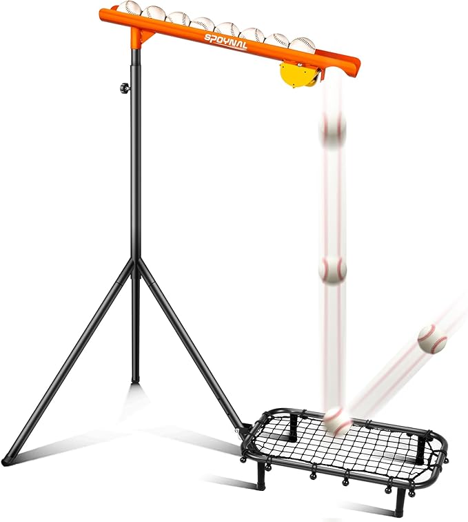 Baseball Auto Soft Toss Trainer with Rebound Net - Adjustable Height 52"-72", 8-Ball Capacity, 6/8/10s Auto-Drop, Rebound Net & Carry Bag - for Baseball & Softball Training Equipment