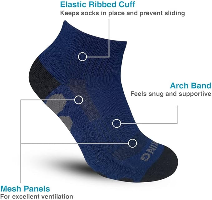 BERING Men's Ankle Socks Athletic Running Cushion Quarter (6 Pairs)