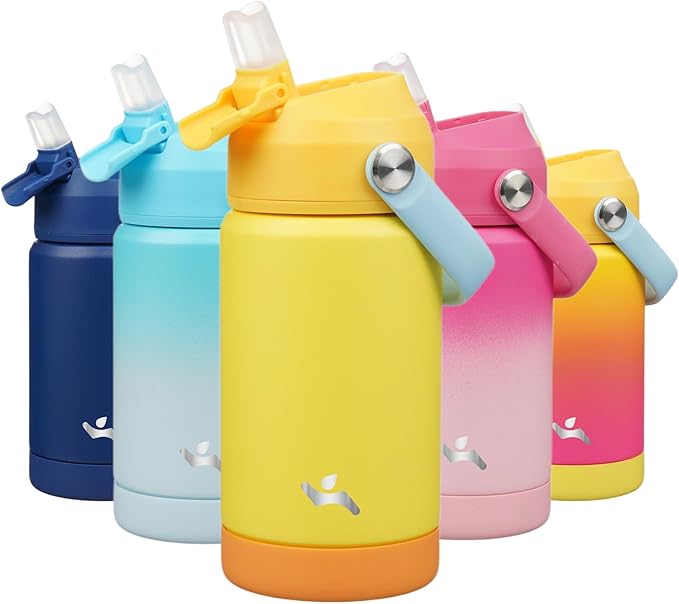 Insulated Water Bottle with Straw Lid,12 oz Stainless Steel Vacuum Metal Bottle with Silicone Handle,Yellow