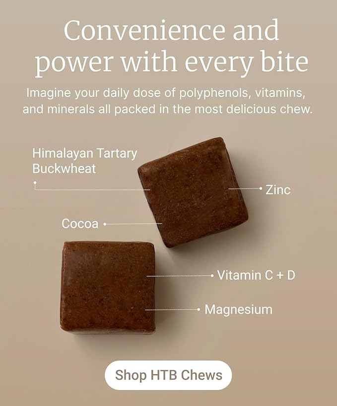 BIG BOLD HEALTH HTB Immune Energy Chews, Organic Sprouted Buckwheat with Vitamin D, Vitamin C, Zinc and Magnesium. Flavored with Delicious Real Cocoa Powder.