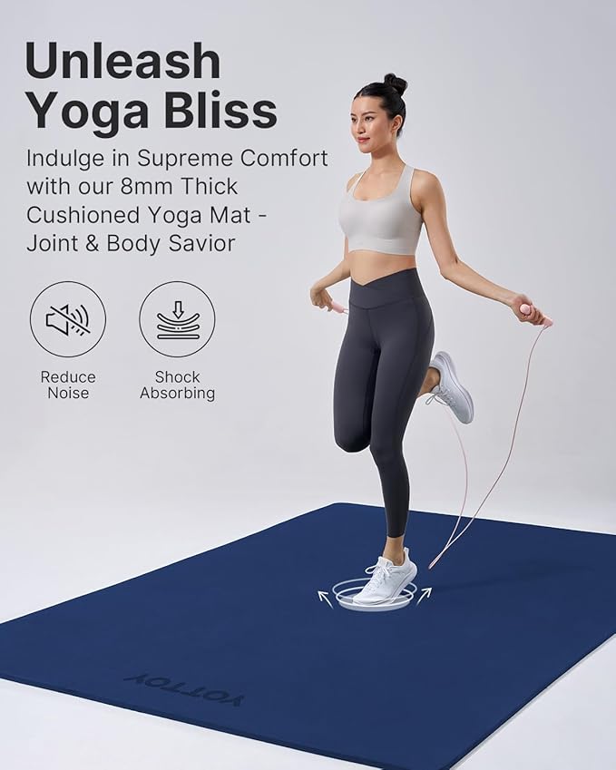 YOTTOY Large Yoga Mat (75 * 52 * 1/2inch),Extra Wide TPE Exercise Mat,Non-Slip Workout Mat for Pilates, Fitness, Barefoot, Home Gym Studio with Strap and Towel