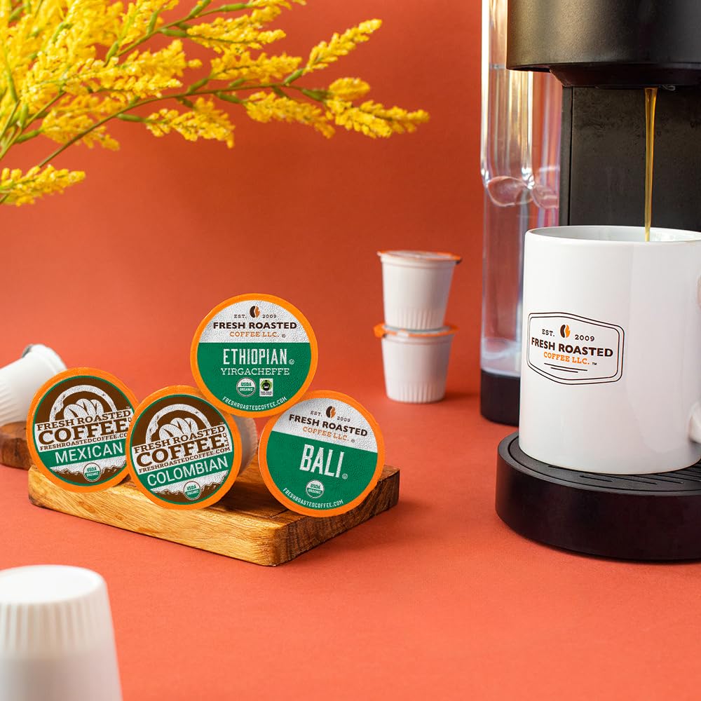 Fresh Roasted Coffee, Organic Single-Origin Variety Pack | USDA Organic, Kosher | K-Cup Compatible, 96 Pods