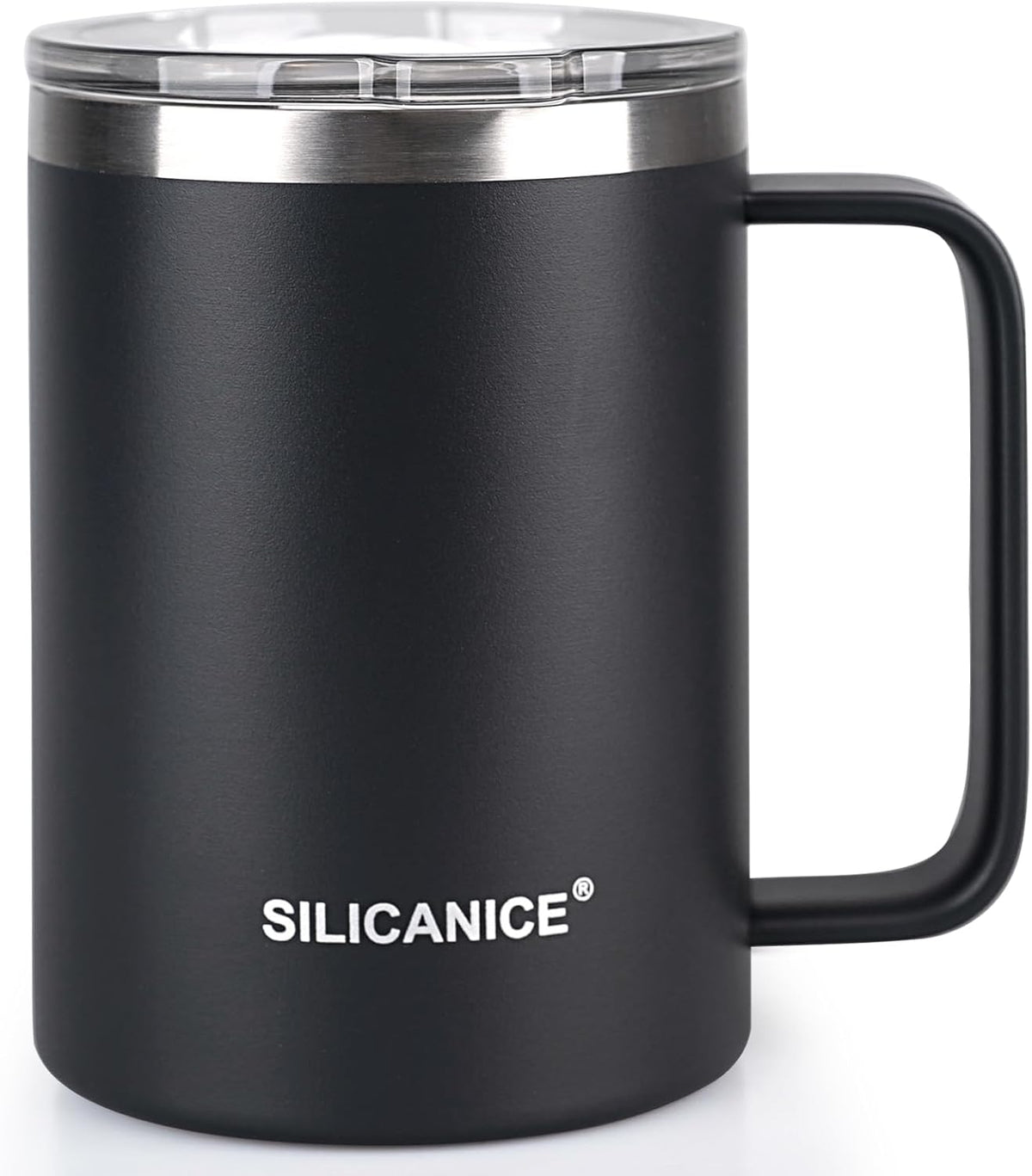 14 oz Stainless Steel Vacuum Insulated Tumbler with handle & MacSlider Lid, Dishwasher Safe & Spill Proof Coffee Cup, Travel Mug for Hot/Cold Drinks, Durable Design - Black