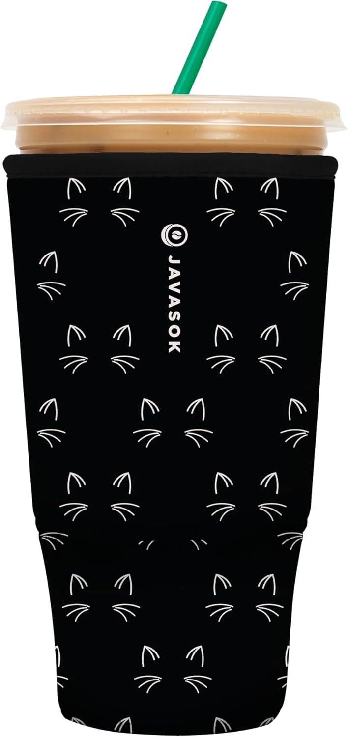 Sok It JavaSok Iced Coffee & Cold Soda Insulated Neoprene Cup Sleeve (Mystical Meows, XXLarge: 44-48oz)