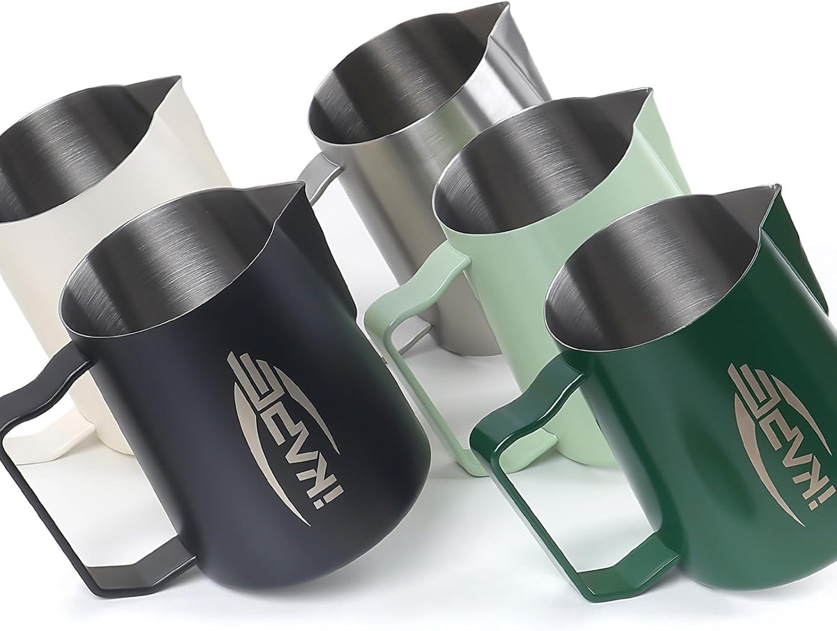 IKAPE Espresso Milk Pitcher, Espresso Steaming Pitcher with Sharp Spout for Espresso Barista Tool, 15.4 oz / 450ml Milk Frothing Jug (Silver)