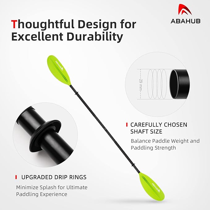 Abahub Kayak Paddle, 90.5 Inches Kayaking Oars for Boating, Canoeing with Free Paddle Leash, Aluminum Alloy Shaft Black/Blue/Green/Orange/Yellow Plastic Blades