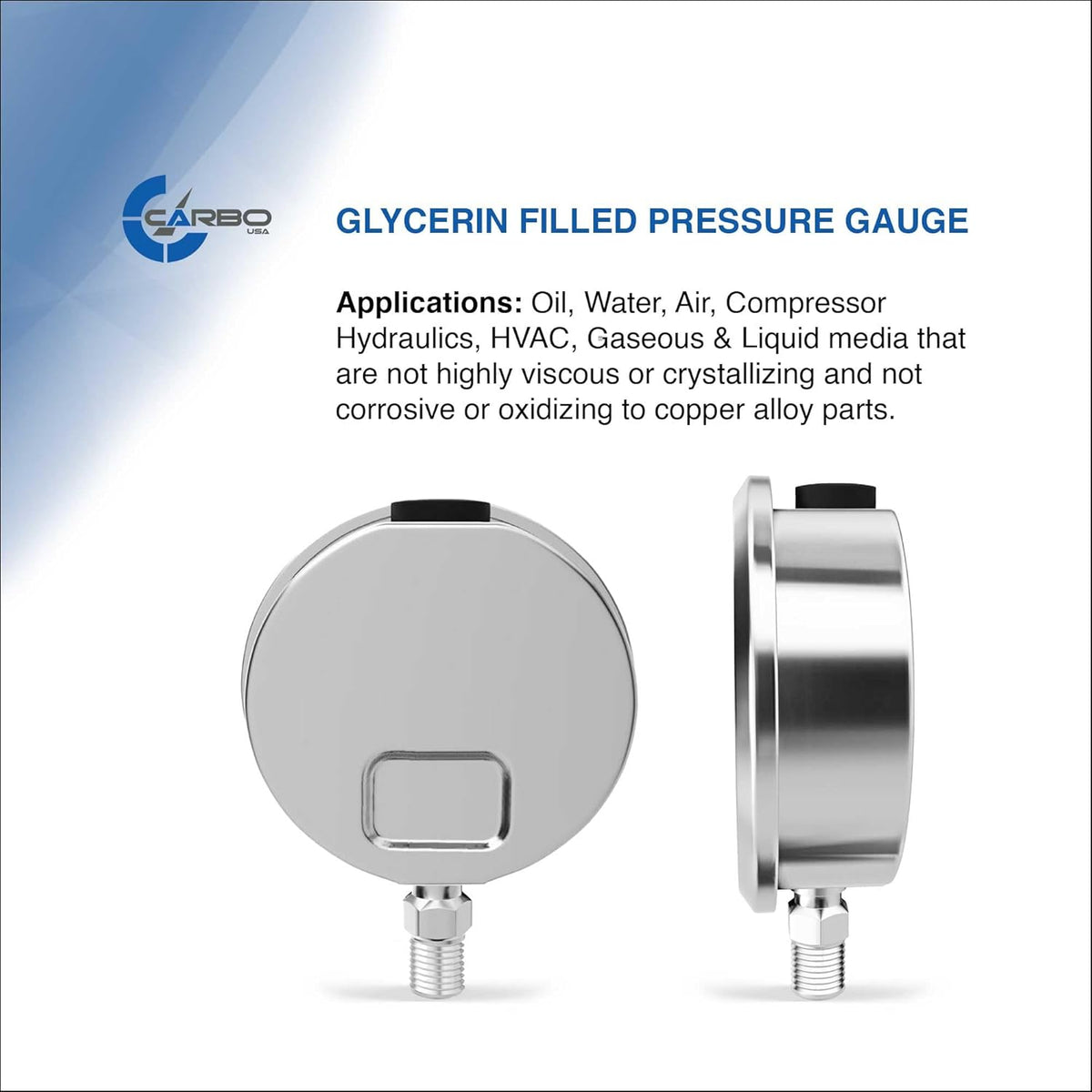 Stainless Steel Pressure Gauge Dual Display (0-160 psi/kPa) - 2 1-2" Glycerine Liquid Filled Water Air Oil Gas Gauge with Polycarbonate Lens & Brass Connection - 1/4" NPT Lower Mount