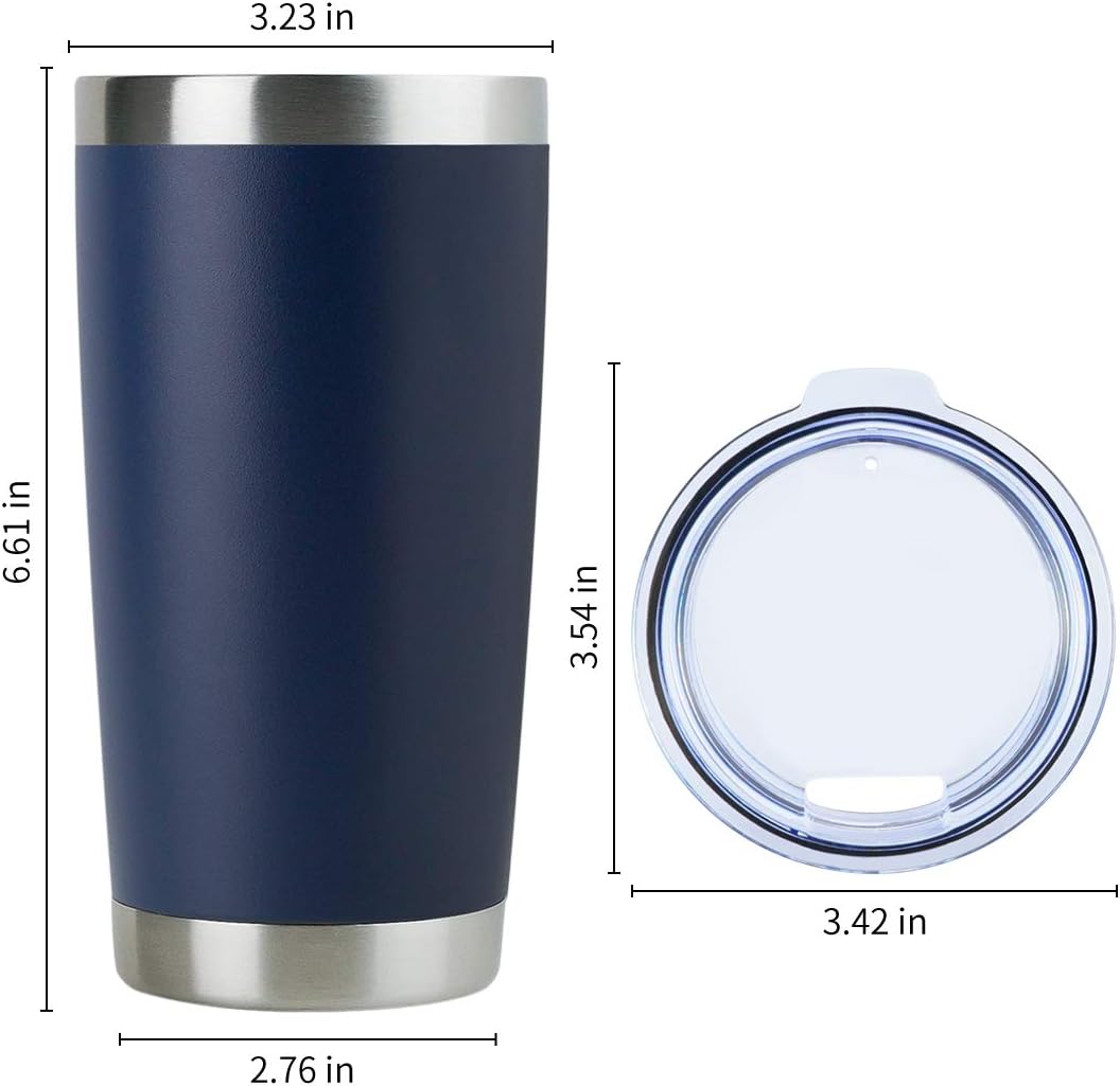 DOMICARE 20oz Stainless Steel Tumbler Bulk with Lid, Double Wall Vacuum Insulated Travel Mug, Powder Coated Coffee Cup (Powder Navy, 8)