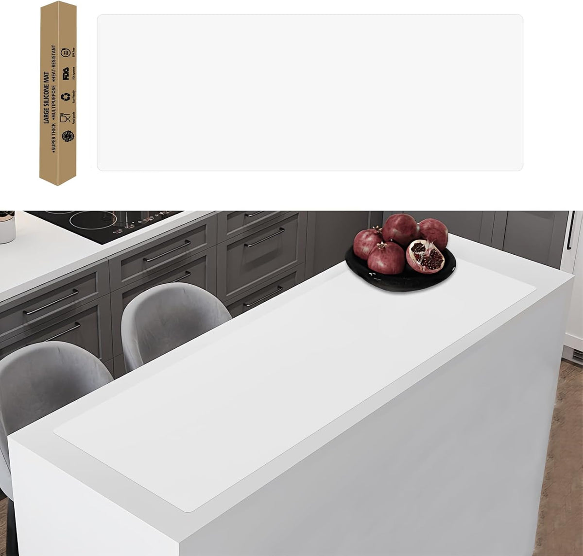 49.2"x15.7"(125cmx40cm) Large Silicone Mats for Kitchen Counter, Non-Slip Placemats, Heat Resistant Countertop Protector, Waterproof Craft Mat, Semitransparent