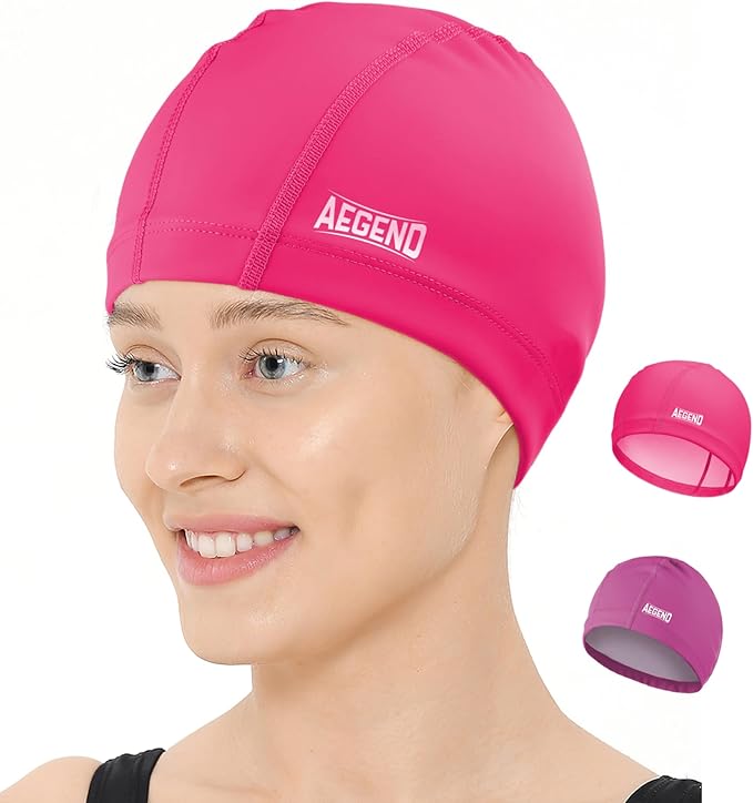 Aegend Fabric Swim Cap, Silicone Waterproof Layer - Breathable Cloth Swimming Cap, Keep Hair Dry with Hight Elasticity for Youth(8-16) Adult, 2 Sizes to Choose