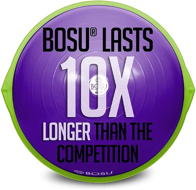 Bosu Balance Ball Exercise Trainer, Home Gym Equipment w/ Guided Workouts & Pump, 26", Blue - Inflatable Fitness Platform for Strength Training, Standing, Balancing, and Core Workout