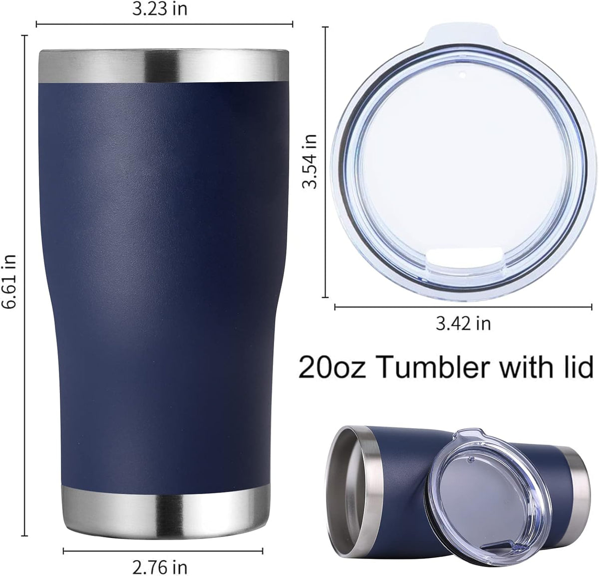 DOMICARE 20oz Tumbler with Lid Stainless Steel Tumblers Bulk, Double Wall Vacuum Insulated Coffee Travel Mug Powder Coated Tumbler, 4 Pack Navy