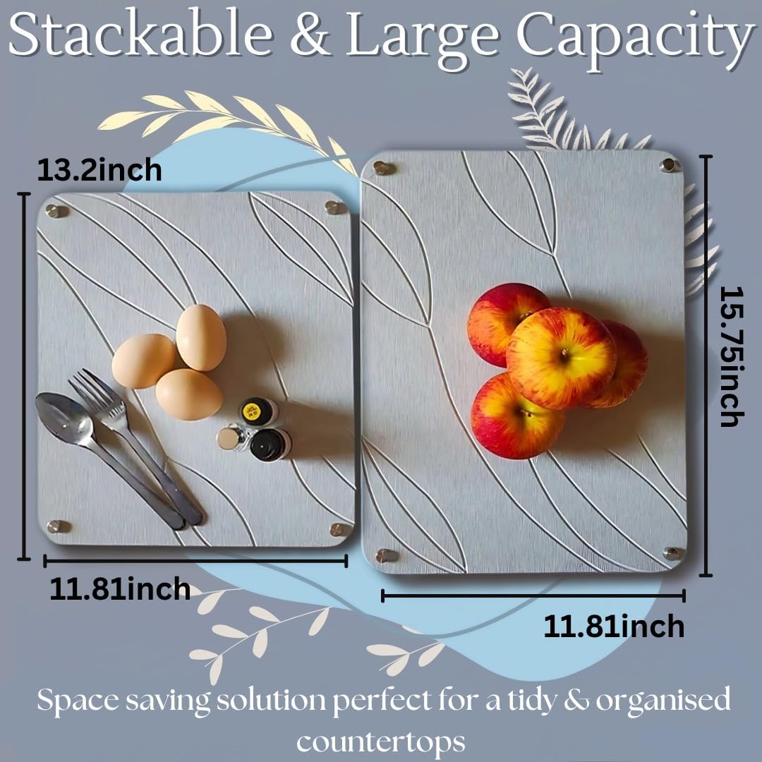 2 PCs Nesting Stone Drying Mat for Kitchen Counter - Fast Drying Mat - Diatomaceous Earth Dish Drying Mat with Non-Slip Feet - Heat Resistant Stone Drying Mat - Stone Dish Drying Mat for Kitchen