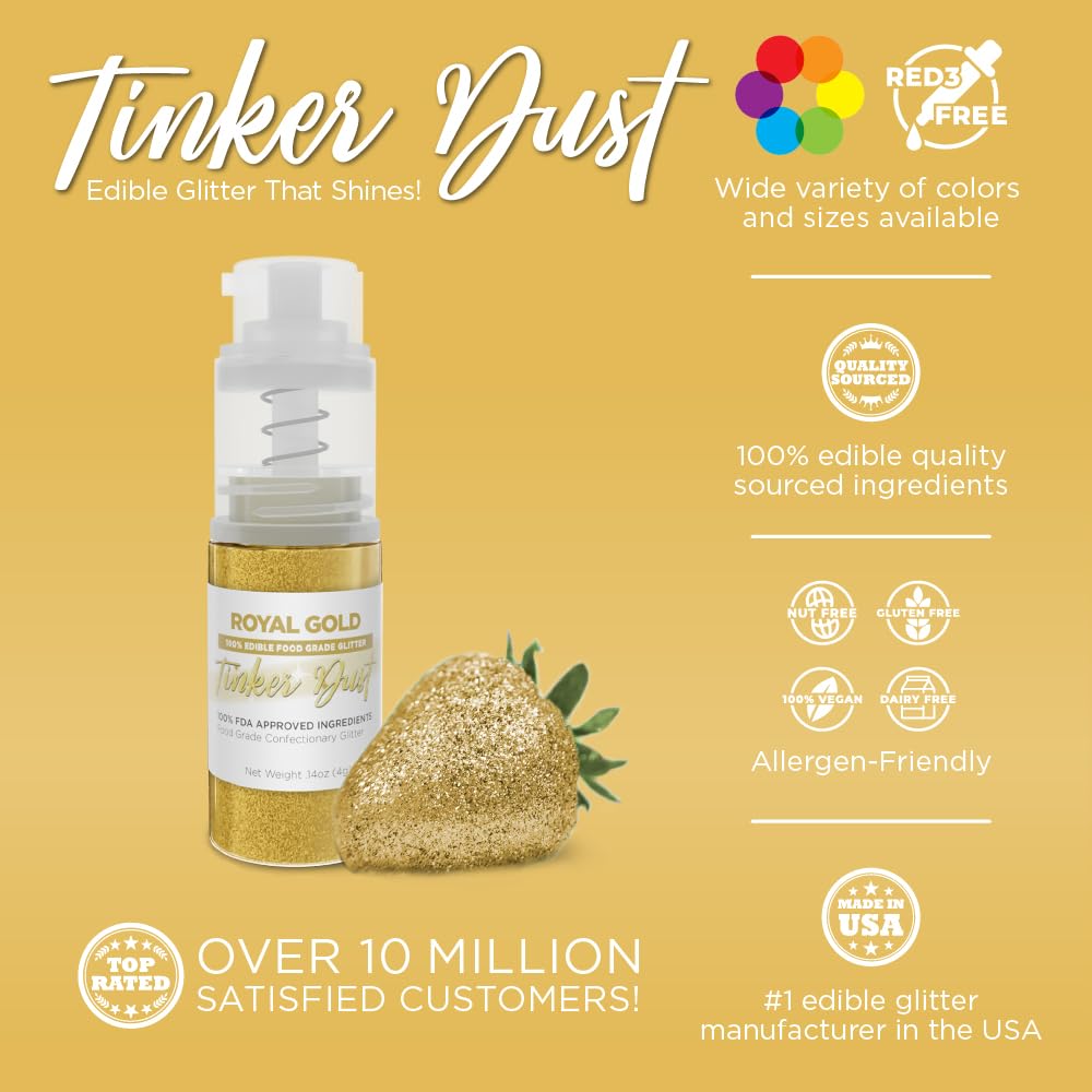 Bakell - Royal Gold Tinker Dust (4g, 1x Mini Spray Pump) Edible Glitter for Food, Desserts, and Beverages!