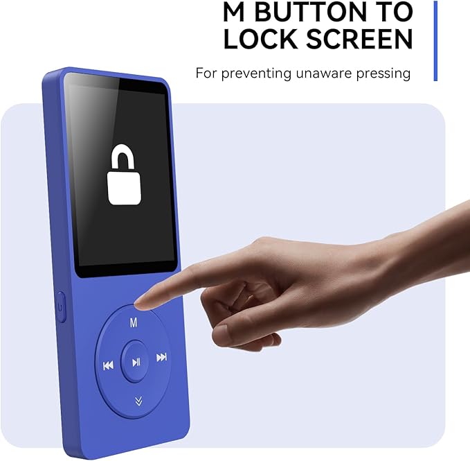 AGPTEK A02 MP3 Player with Bluetooth 5.3, 1.8 inch Screen Portable Music Player with Speaker, FM Radio, Voice Recorder, Supports Expanded Up to 128GB(Blue, 64GB)