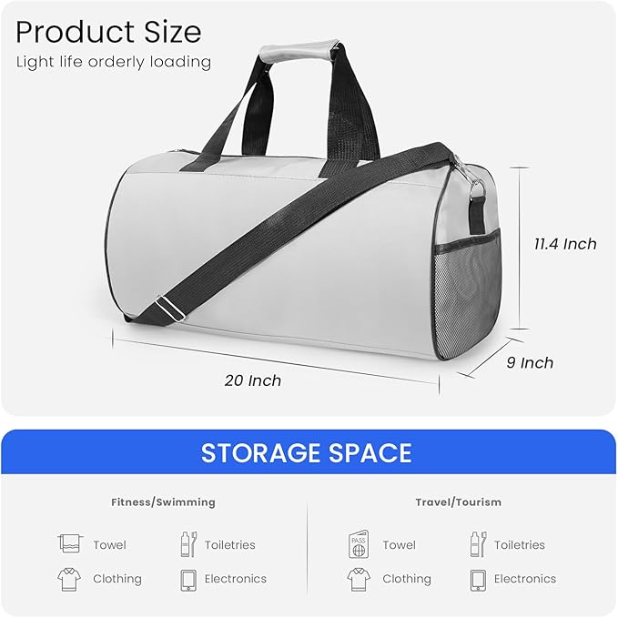 C&F BOGMOST Small Gym Bag for Travel & Duffel - 20 Inch Lightweight Carry On Bag for Men & Women, Mini Duffel Bag,Perfect for Sports, Weekend Trips, and Overnight Stays, Grey