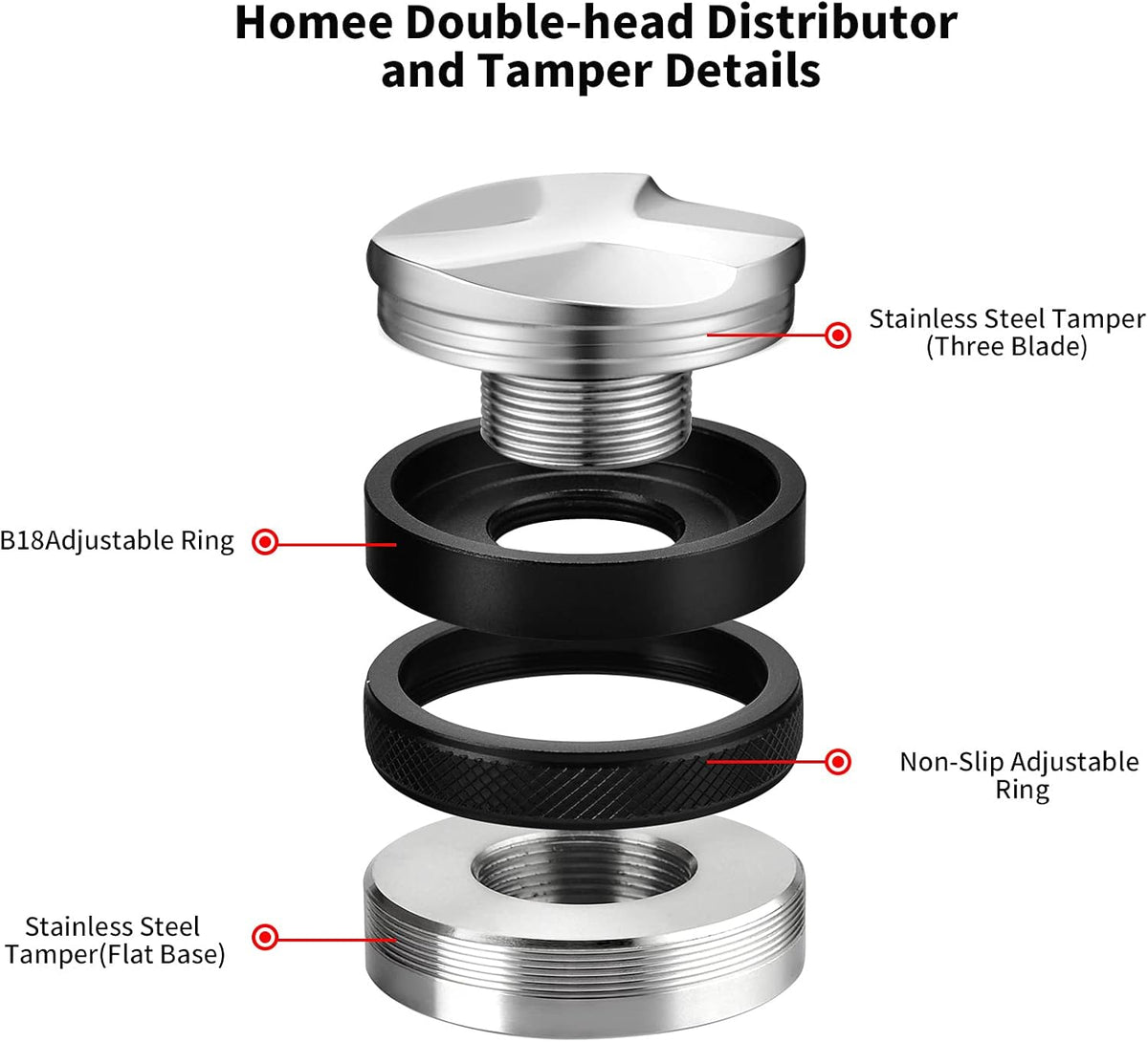 58mm Espresso Distributor & Tamper, Coffee Distributor Adjustable Height, Coffee Leveler Fits with Two-in-one Double-head and Flat-bottom Three Leaf for Macaroons