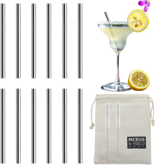 12 Pack 4.7 Inch Extra Short Metal Cocktails Straws, Reusable Stainless Steel Smoothie Drinking Straws with Cleaning Brush for Coffee Mugs, Small Glasses or Cups