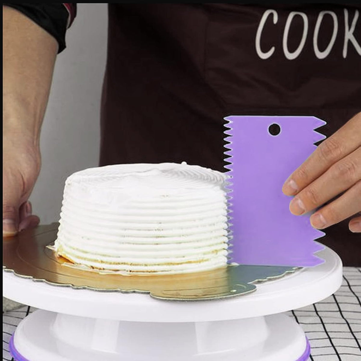 6pcs Cake Scraper Decorating Comb and Icing Smoother Reusable Bread Cream Pizza Cutter-Purple