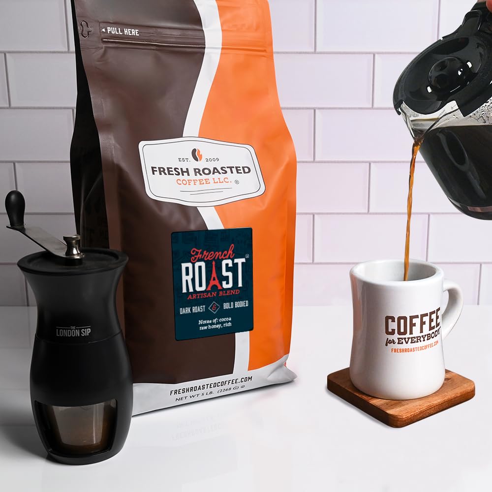 Fresh Roasted Coffee, French Roast, 5 lb (80 oz), Dark, Kosher, Ground