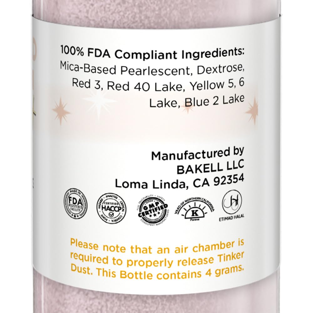 Bakell - Soft Rose Gold Tinker Dust (4g, 1x Mini Spray Pump) Edible Glitter for Food, Desserts, and Beverages!