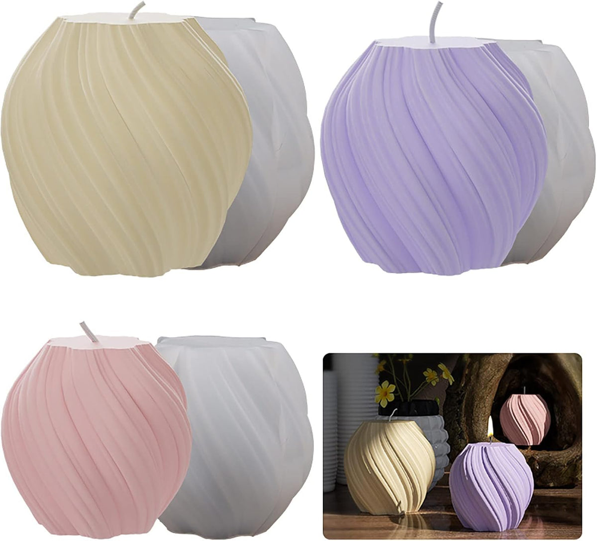 3 Pack Wave Candle Molds - Multiple Size Ball, Spiral & Resin Casting Molds for Soap Making & Home Decor