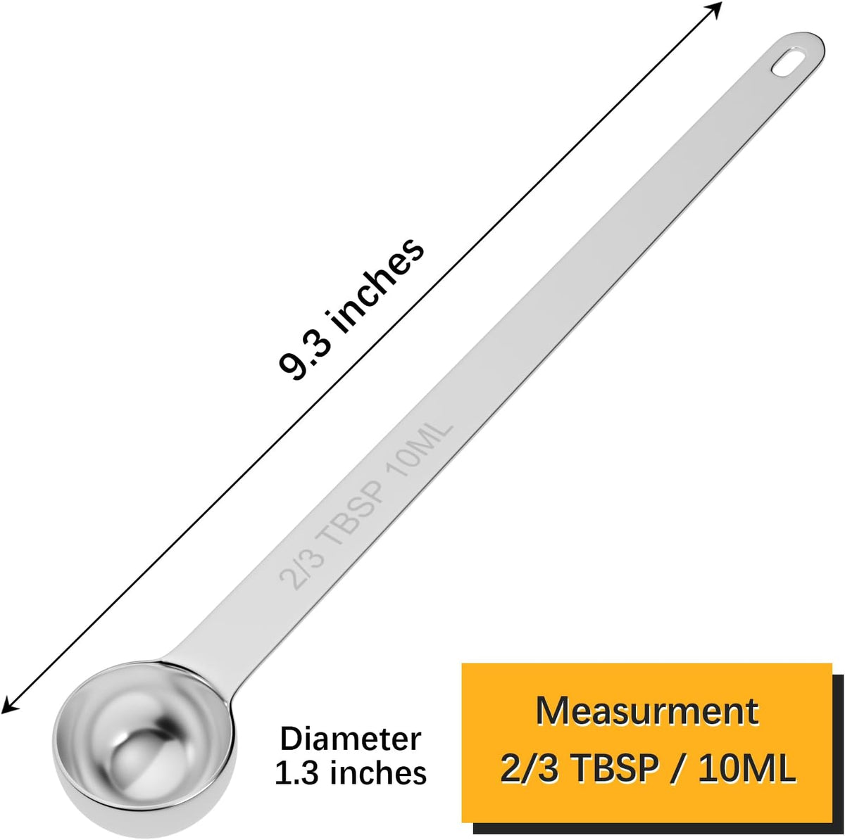 1PCS 2/3Tbsp(2tsp, 10ml) Extra Long Handle Measuring Spoon, Single Stainless Steel Individual Measure Scoop Only