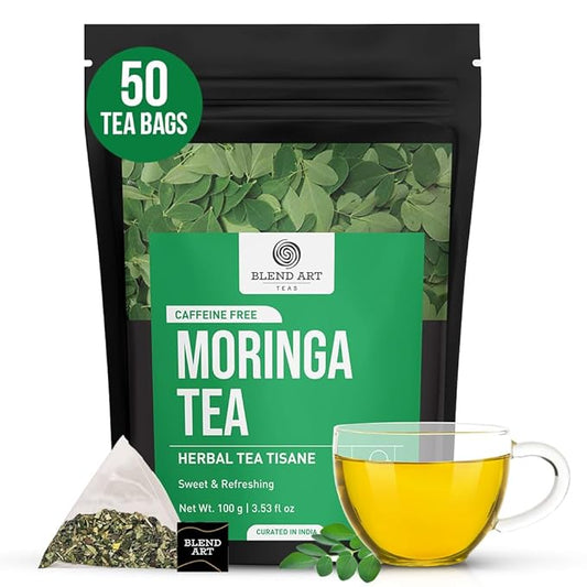 Blendart Moringa Tea Bags (50 Count) Caffeine Free, Pure Moringa Leaves | Sweet and Light Herbal Tea Bags,