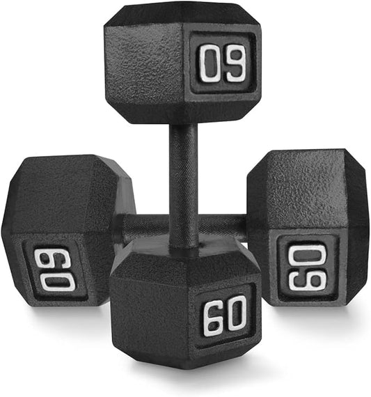 WF Athletic Supply Cast Iron Solid Hexagon Gray/Black Dumbbells, Strength Training Free Weights Set of 2 for Women and Men, Hand Weights Sold by Pairs, Multi-Select Size Options Available