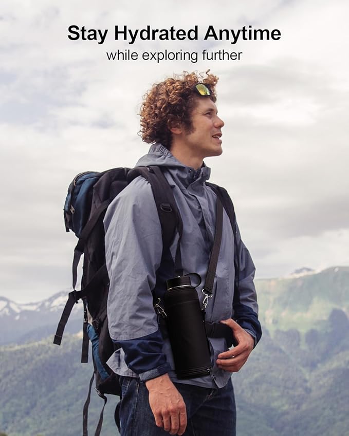 BUZIO 40oz Insulated Water Bottle, Triple Wall Vacuum Stainless Steel Water Flask with 2 lids, Lead-Free BPA-Free Straw Lid Sports Canteen Jug, Cold 48H & Hot 24H- Yellow Orange