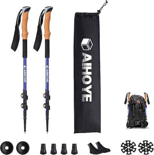 Aihoye Trekking Hiking Poles - 2 Pack Adjustable Walking Sticks, Collapsible Lightweight Aluminum 7075, Hiking Sticks with Quick Flip-Lock and Comfortable Cork Grips