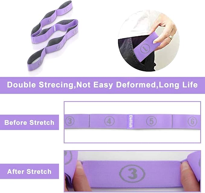 Stretch Strap, Elastic Yoga Stretching Strap, Multi-Loop for Physical Therapy, Pilates, Yoga, Dance & Gymnastics Exercise and Flexible Pilates Stretch Band