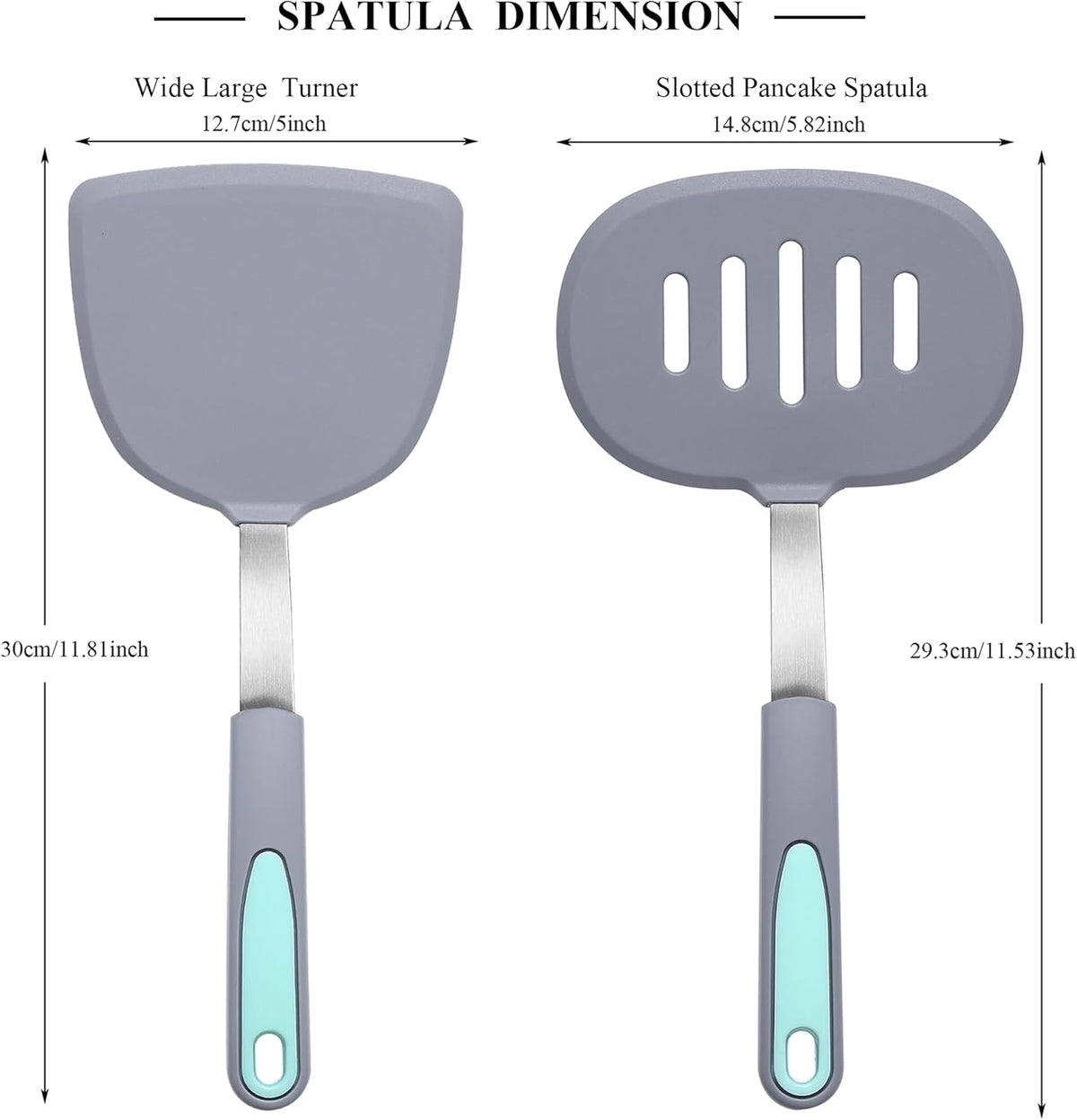 To encounter 2 Pieces Silicone Spatula set, Non-Stick Turner Spatulas, Heat Resistant Silicone Cooking Flipper for Eggs, Fish, Pancakes, Light Grey
