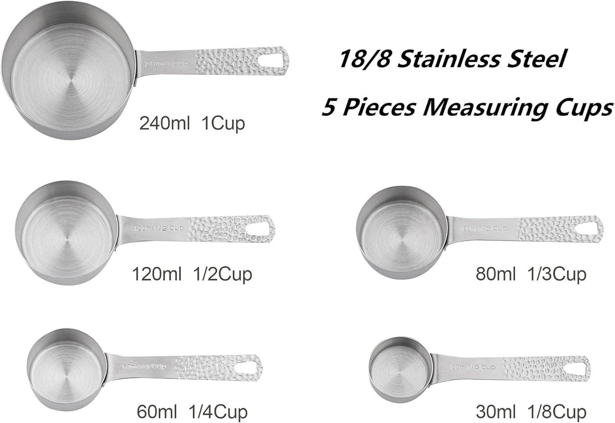 Measuring Cups and Spoons Set 13, 18/8 Stainless Steel Measuring Cups and Spoons Set for Baking and Kitchen, Metal Measuring Cups Set