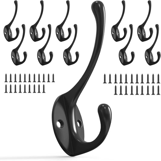 10PCS Wall Hooks, Coat Hooks, Hooks for Hanging Heavy Duty, Wall Hooks for Hanging, Hook Wall Mount, Closet Hooks with 20 Screws for Towel, Robe, Coats, Scarf, Bag, Cap
