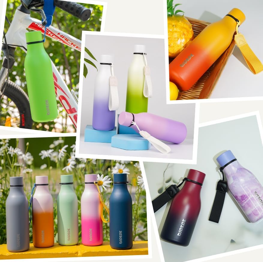 BJPKPK Insulated Water Bottles, 12oz Stainless Steel Metal Water Bottle with Strap, BPA Free Leak Proof Thermos, Mugs, Flasks, Reusable Water Bottle for Sports & Travel, Graceful Pink