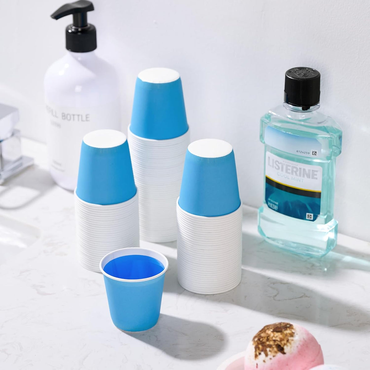 3oz Disposable Paper Cups 2400Pack, Small Bathroom Cups Bulk, Rinse Small Blue Paper Mouthwash Tumblers Perfect for Bathroom, Party, Picnic, Travel and Events