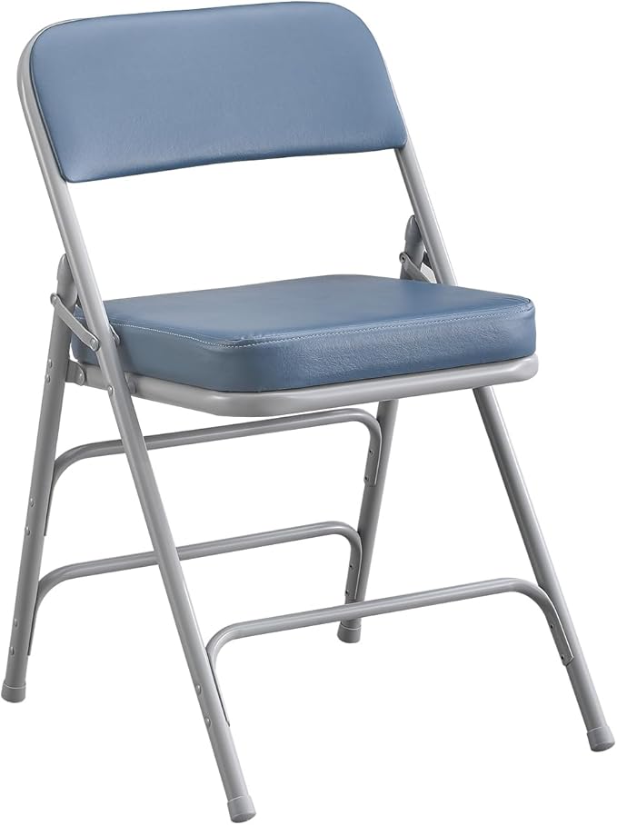 BOOSDEN Folding Chair, Foldable Chair, Faux Leather Fold Up Chair for Home, Office, Dining, Portable and Compact Metal Frame Folding Seat, Thickened Padded Fold Out Chair Indoor & Outdoor, Blue