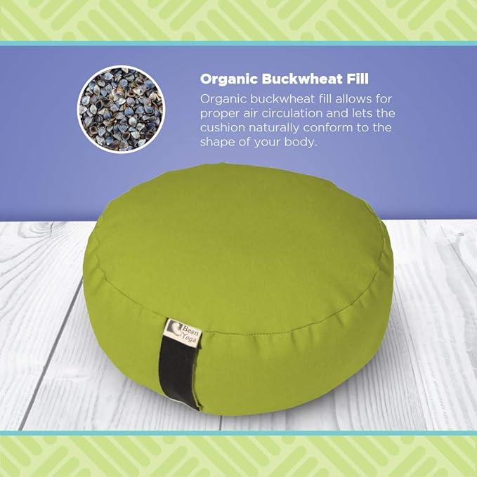 Bean Products Zafu Meditation Pillows for Sitting on Floor, Yoga Cushion, Cotton/Buckwheat Fill Yoga Pillow, Zafu Meditation Cushion, Zen Kneeling Prayer Pad- Made in USA - 14" Round - Natural