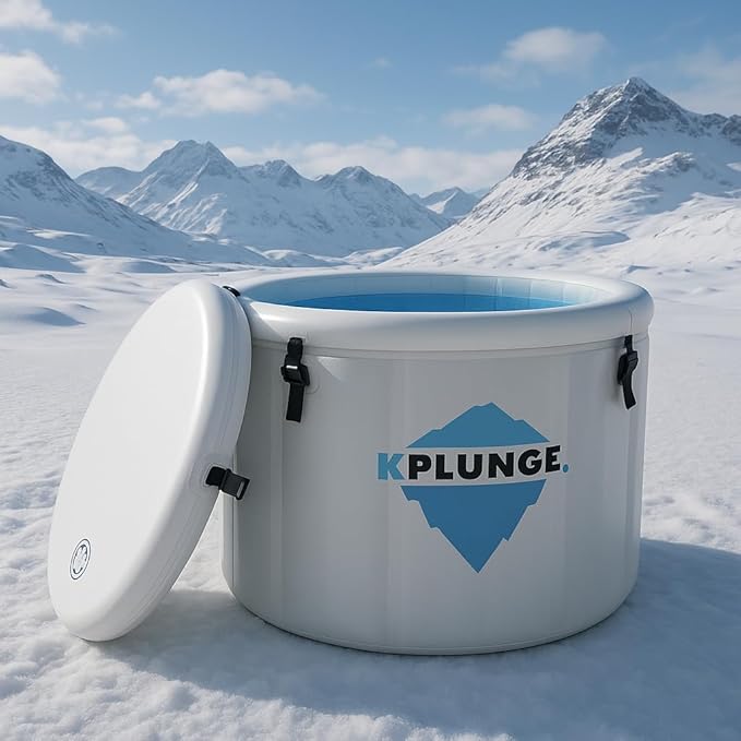 Arctic Fox 39" 1-Person Inflatable Cold Plunge Ice Bath Tub or Hot Tub with PVC Insulated Lid, Hand Pump, Repair Kit, 88-Gallon Capacity – Chiller Compatible Indoor/Outdoor Use Tub – Gray