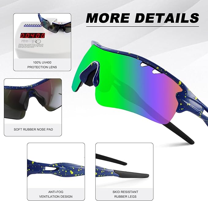 BangLong Polarized Sports Sunglasses Cycling Sun Glasses for Men Women with 5 Interchangeable Lenes for Running Baseball Golf