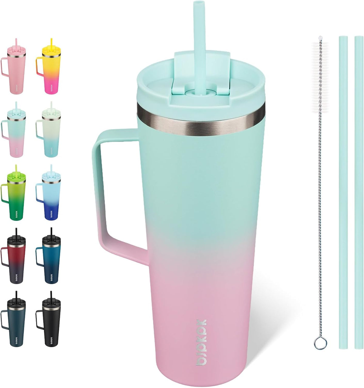 BJPKPK Insulated Tumbler with Handle, 26oz Insulated Tumblers with Lid and Straw, Stainless Steel Metal Water Bottles, Coffee Travel Mugs, Cups, Marshmallow
