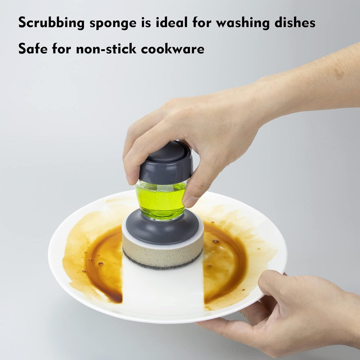 Dish Brush with Soap Dispenser, Kitchen Scrub Brush for Dishes Pots Pans Sink Cleaning, Dish Scrubber with Holder Set (Grey 2-Pack Combo Set)
