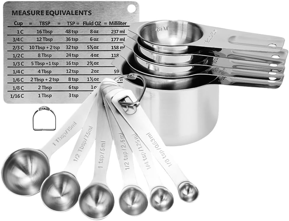 Measuring Cups and Spoons Set Heavy Duty 304 Metal Stainless Steel Measuring Cup Spoon Kitchen Gadgets for Cooking Baking (Set of 14)