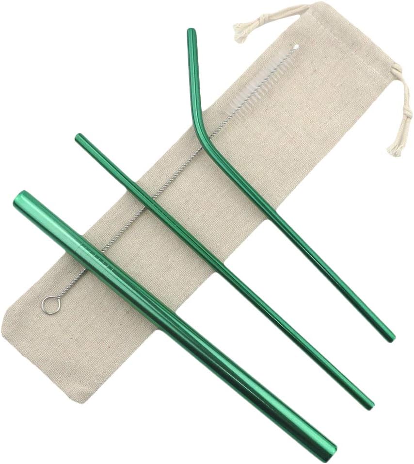 Gugrida Metal Straws Stainless Steel Straws 8.5" Drinking Straws Reusable 3 Set - Ultra Long Muti Color-Cleaning Brush for 20/30 Oz for Trail Tumblers Yeti RTIC SIC Ozark (2 Straight|1 Bent|1 Brush）