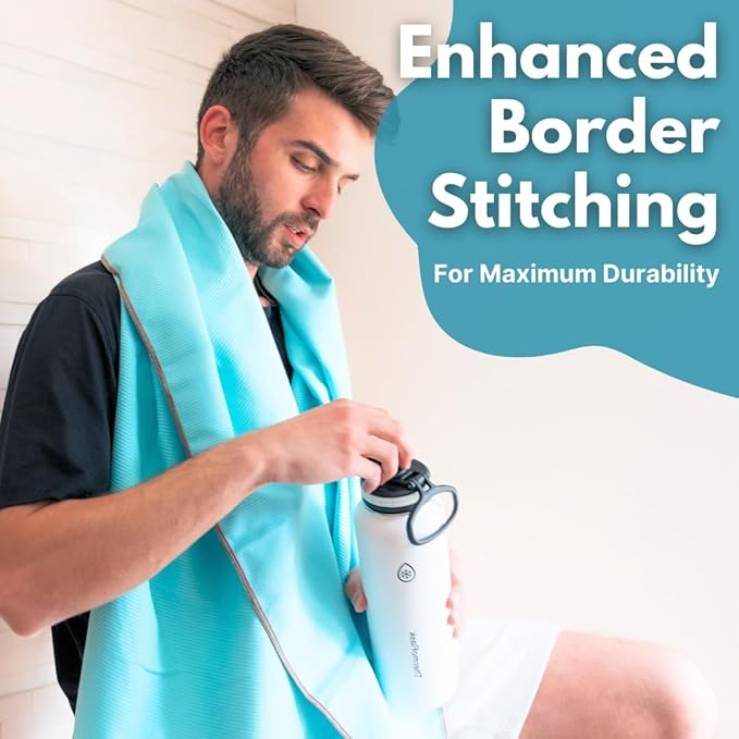 ECCOSOPHY Microfiber Beach Towel – Quick Dry Gym Towel, Highly Absorbent with Ribbed Texture, Lightweight – Ideal for Travel, Pool, Yoga, Fitness & Outdoor Adventures – 71x35 Aqua